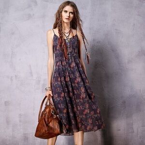 Floral Print 3/4 Maxi Dress